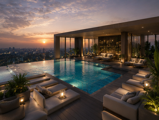 KW Ghaziabad rooftop infinity pool with skyline views